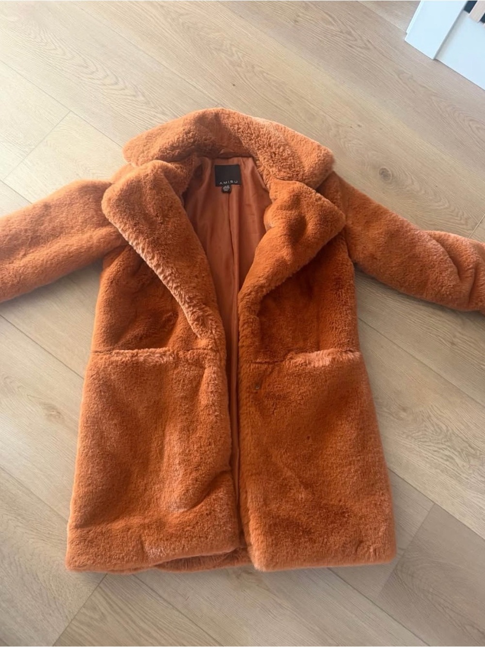 Amisu Rust Orange Faux Fur Teddy Coat